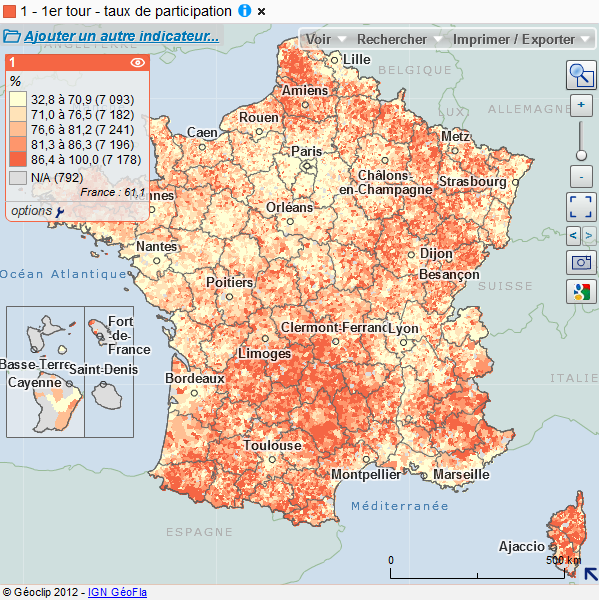 Carte interactive des résultats des élections municipales de 2008