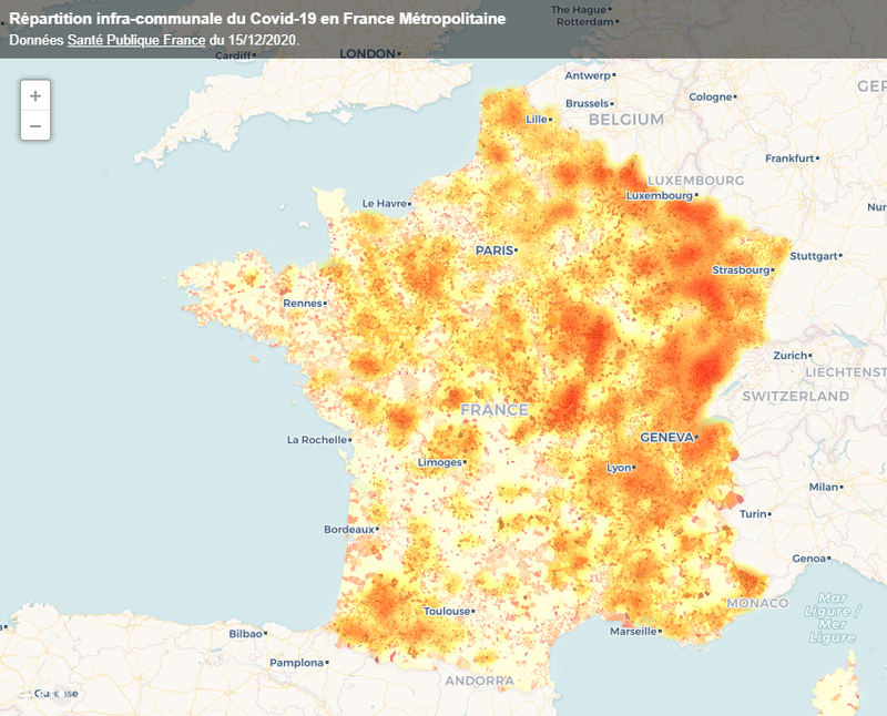 Intensité de répartition du COVID-19 en France Métropolitaine