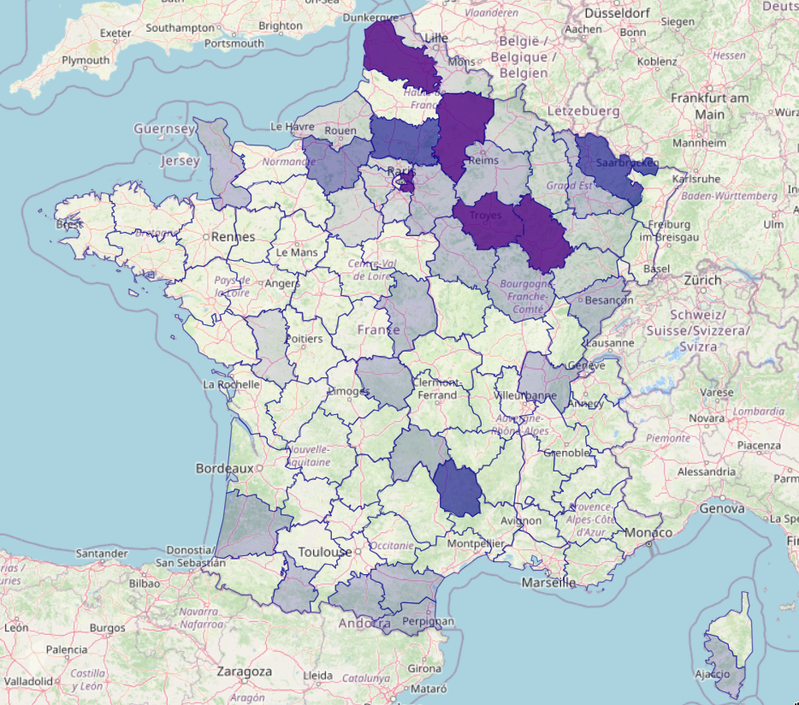 Taux de communes couvertes par une BAL par département