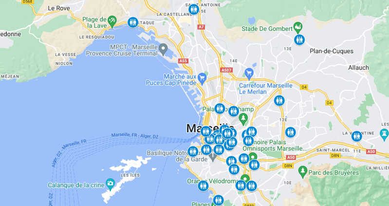 Carte des toilettes publiques de la ville de Marseille