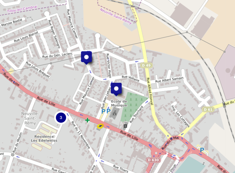 Localisation des infrastructures d’accueil des enfants de 0 à 17 ans dans la ville de Neuville-Saint-Rémy