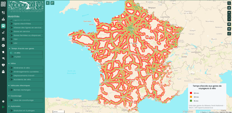 TerraVisu - Temps d'accès aux gares de voyageurs