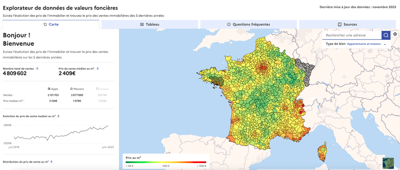 Explorateur des données de valeur foncière (DVF)